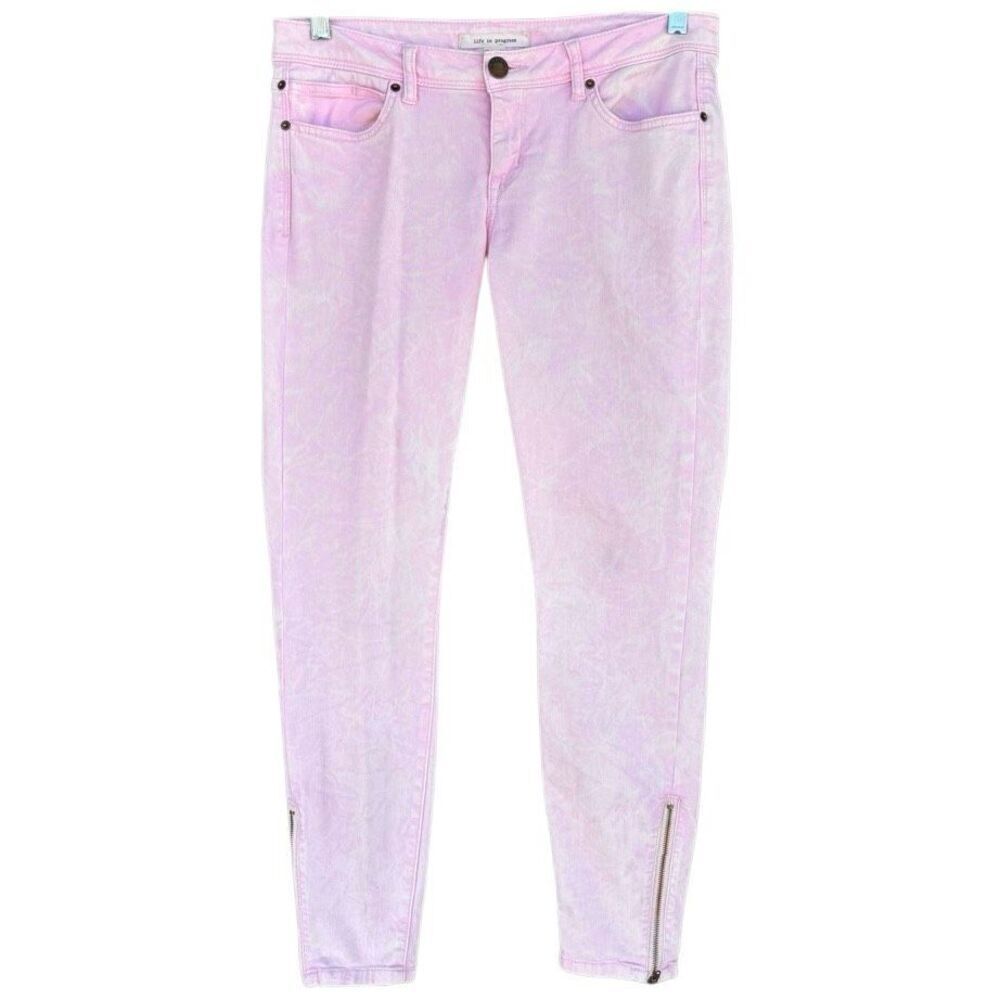 Life In Progress Pink Acid Denim Skinny Jeans Women’s Size 28 Zip Ankle Boot - Picture 2 of 8